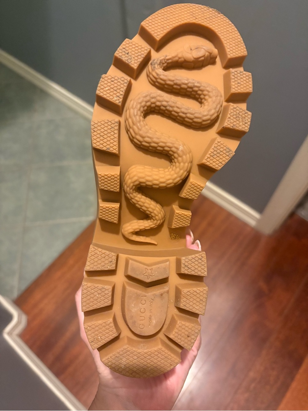 Gucci Cream, Brown & Tan Quilted-Collar Lug Sole Ankle Boot - Picture 6 of 9